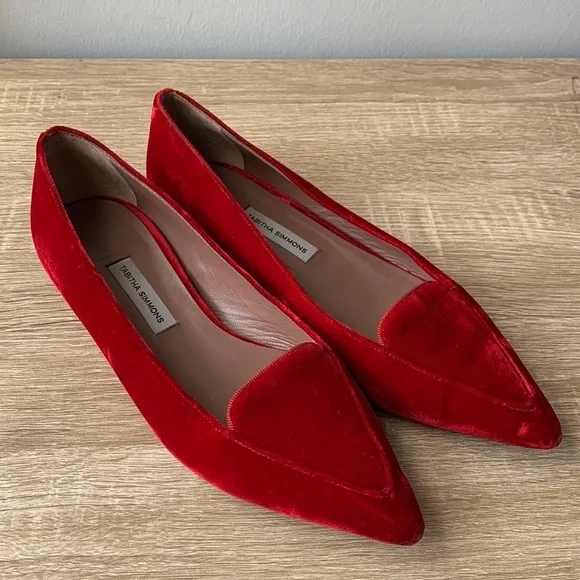 Tabitha Simmons Alexa Red Velvet Pointed Flats size 6.5 - Picture 2 of 10